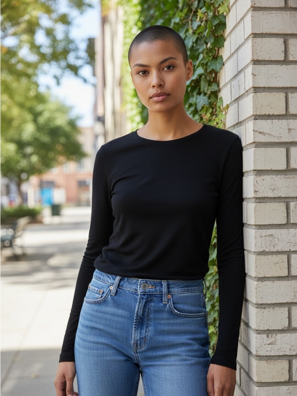 Aritzia Babaton Black Crew Neck Long Sleeve Tee Size Medium